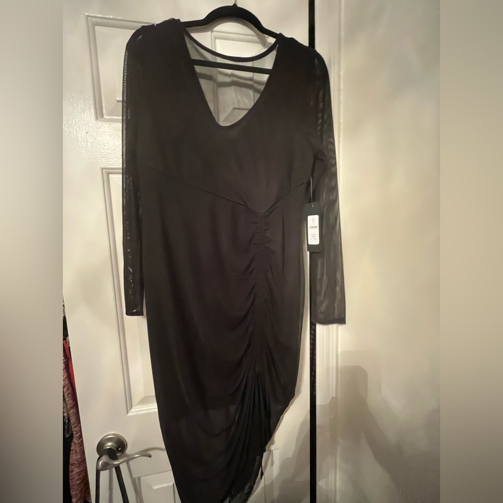 bebe sheer lined black, cocktail dress in size XL. - Picture 2 of 5